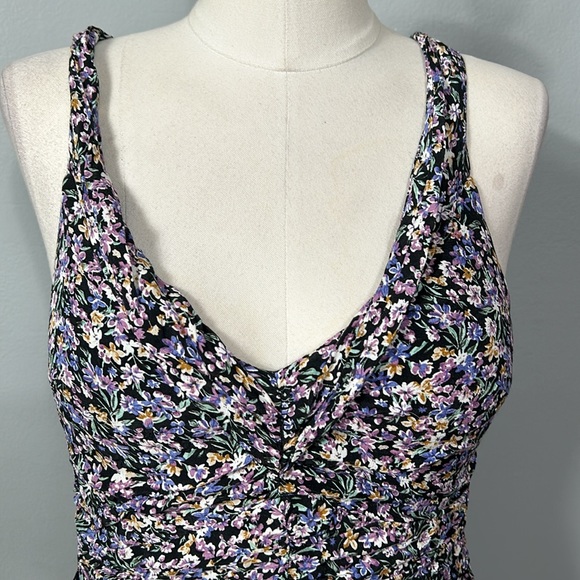 ASTR The Label Black Purple Floral Ruched Mini Dress Size M - Picture 4 of 16